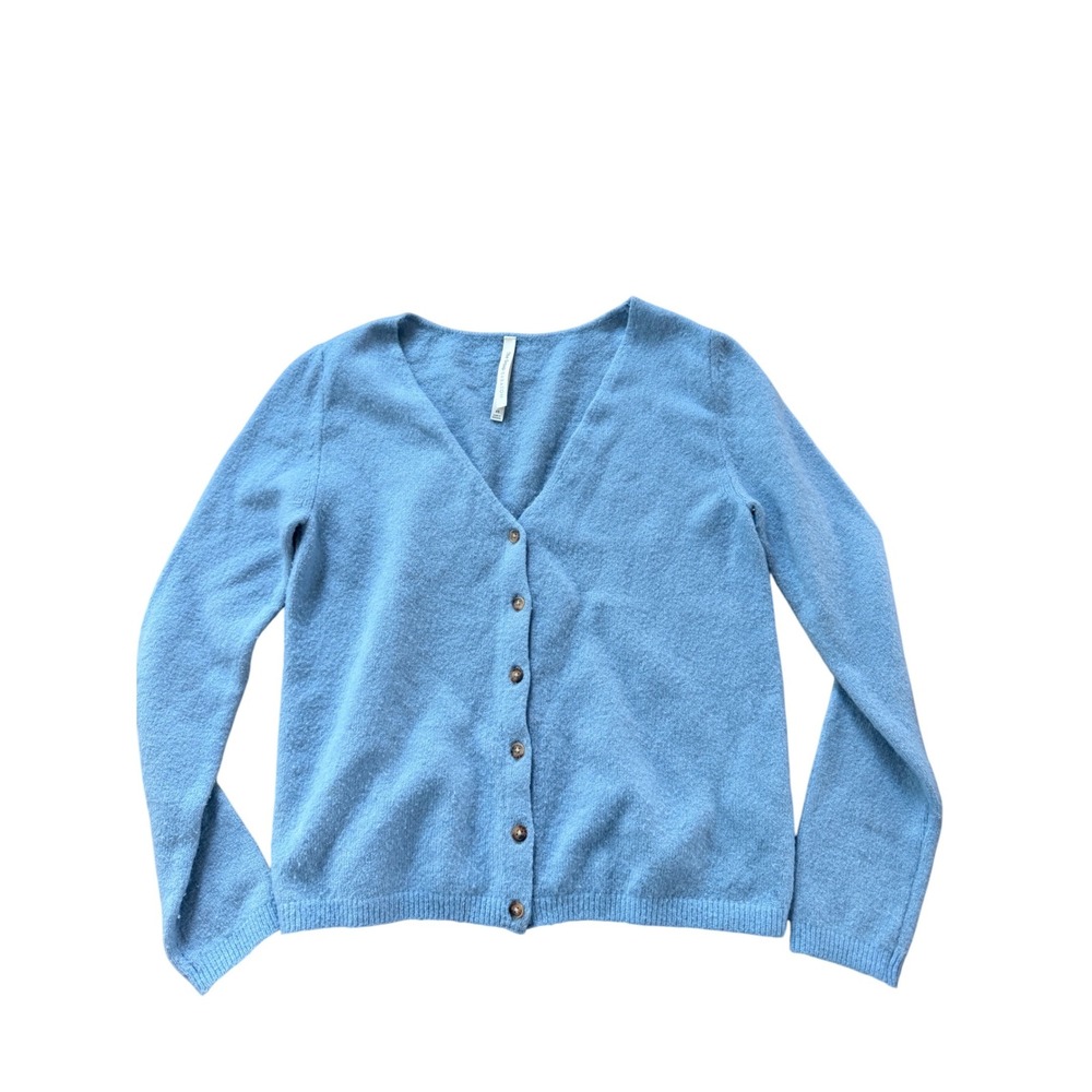 The Group by Babaton Light Blue V-Neck Button Front Wool Blend Cardigan XS